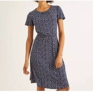 Boden Evangeline Dress Size 16 Short Sleeve Navy Floral Print Scoop Neck Jersey